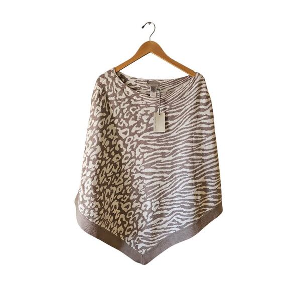 Barefoot Dreams Cozychic Ultra lite plus size poncho leopard gray white new - Picture 7 of 7